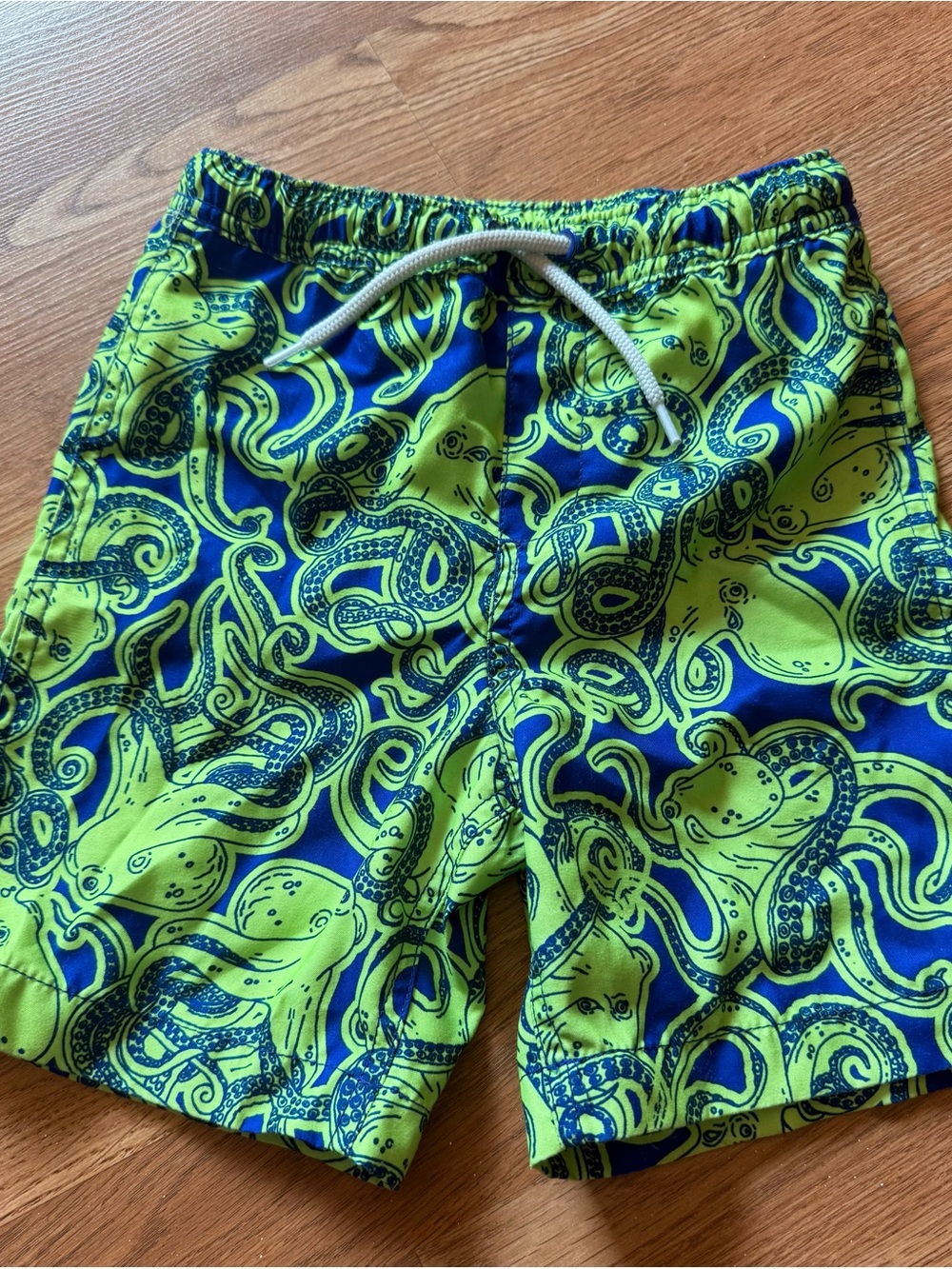 Land’s End Boys Neon Green & Navy Octopus Swim Trunks 4-5